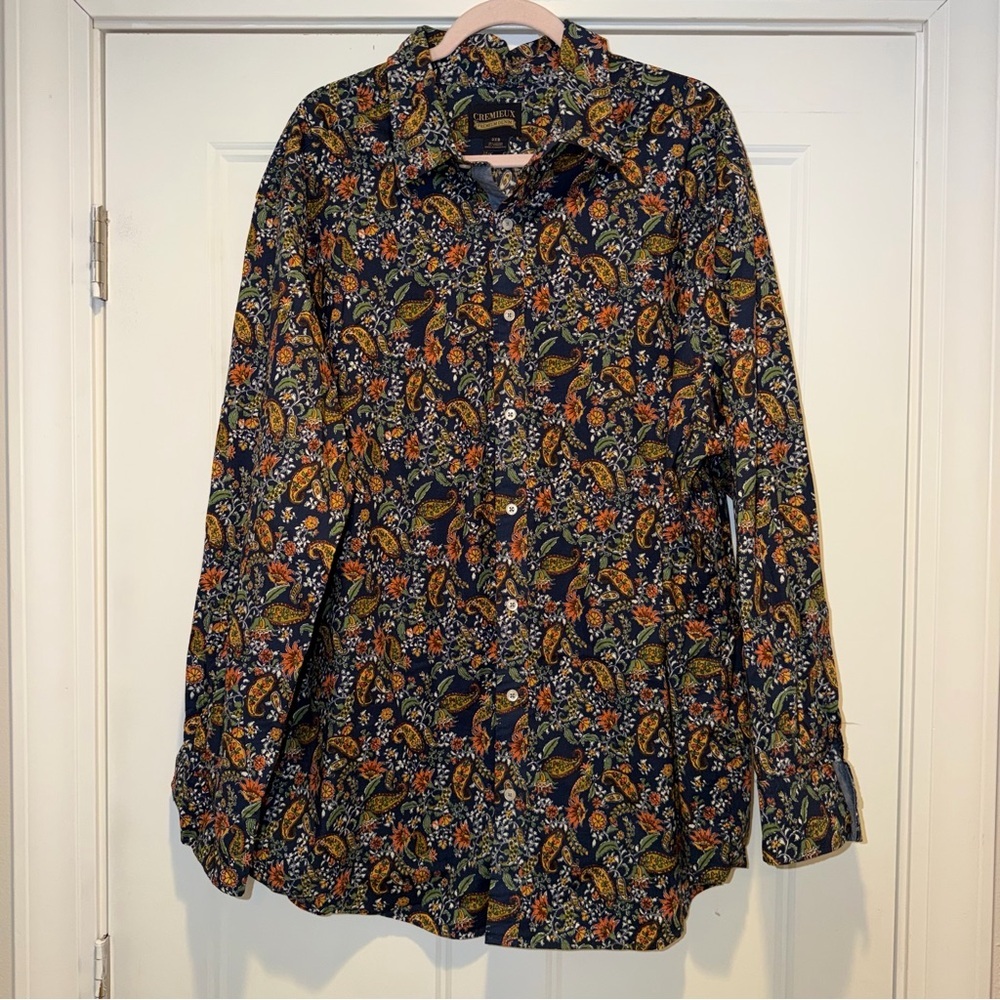 Daniel Cremieux Navy Paisley Button-Up with Orange & Green Accents